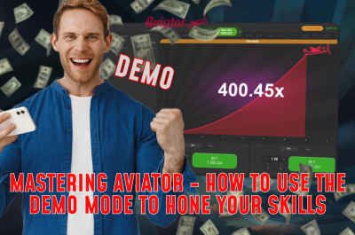 A man displays money while showcasing the text about mastering Aviator and using demo mode to enhance skills.